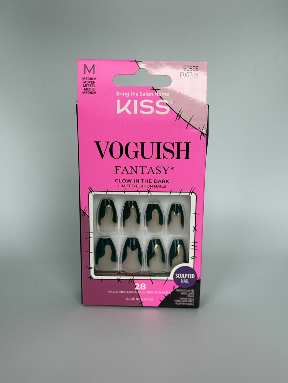 KISS Voguish Fantasy Sculpted Nails - Black with Gold Accent BNIB